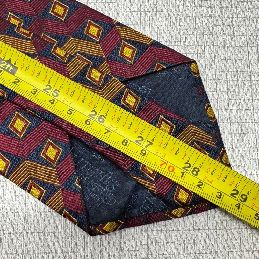 Biella Britches of Georgetowne Tie Mens OS Burgundy Gold Geometric Silk‎ Vintage